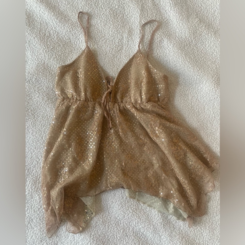 Beautiful Small Gold Sequin Tank Top 2000s style